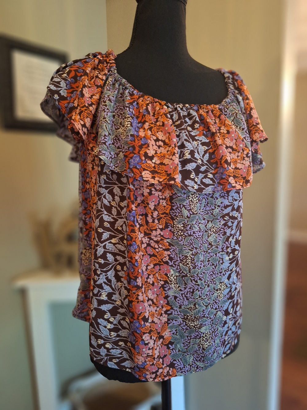 Anthro Maeve Boho Floral Ruffle Off-Shoulder Women's Top XS